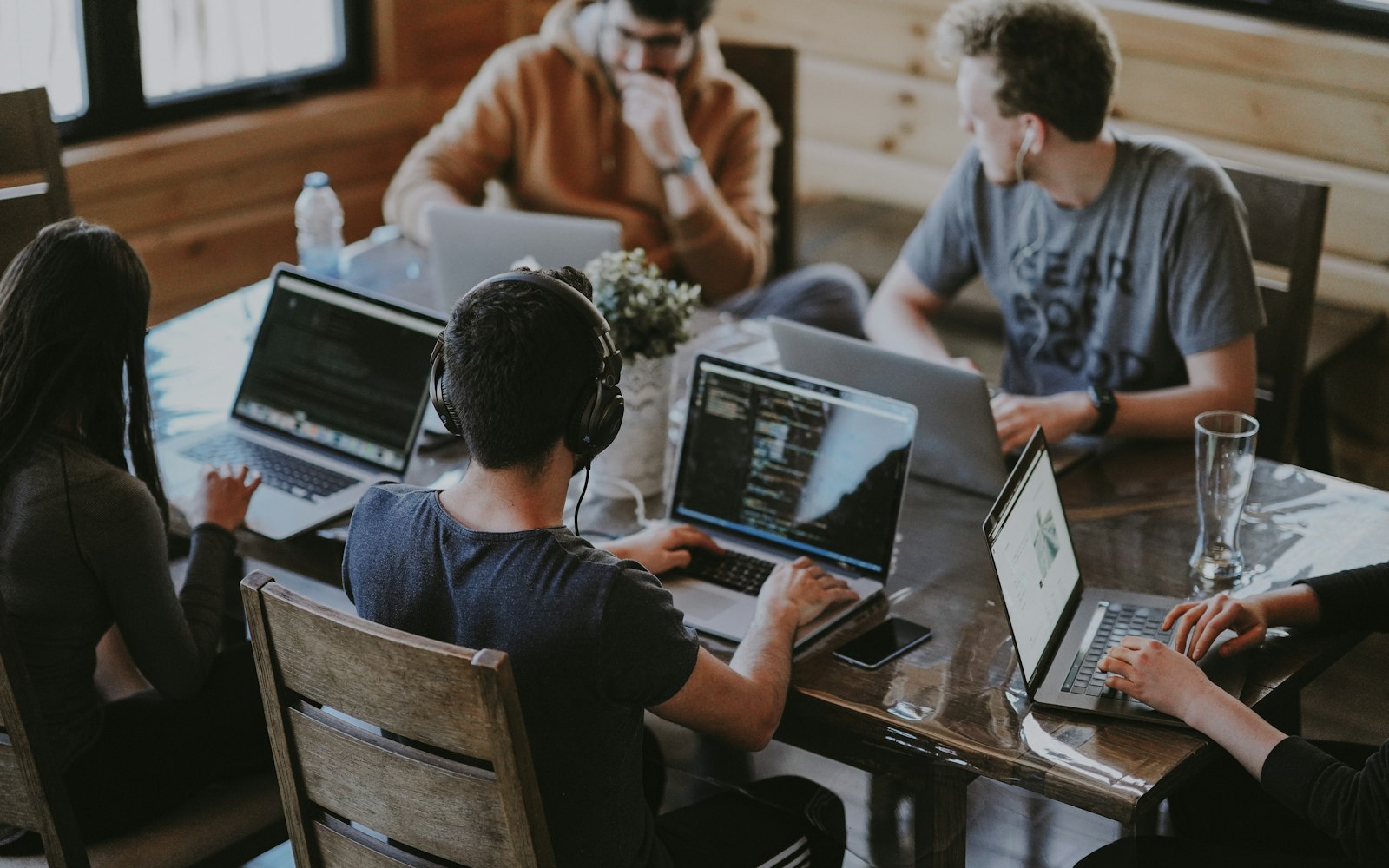 Researchers collaborating around a table
